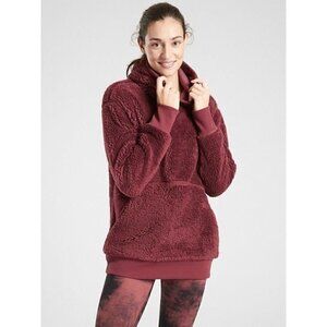 Athleta‎ reversible sherpa maroon oversized thick heavy pullover hoodie